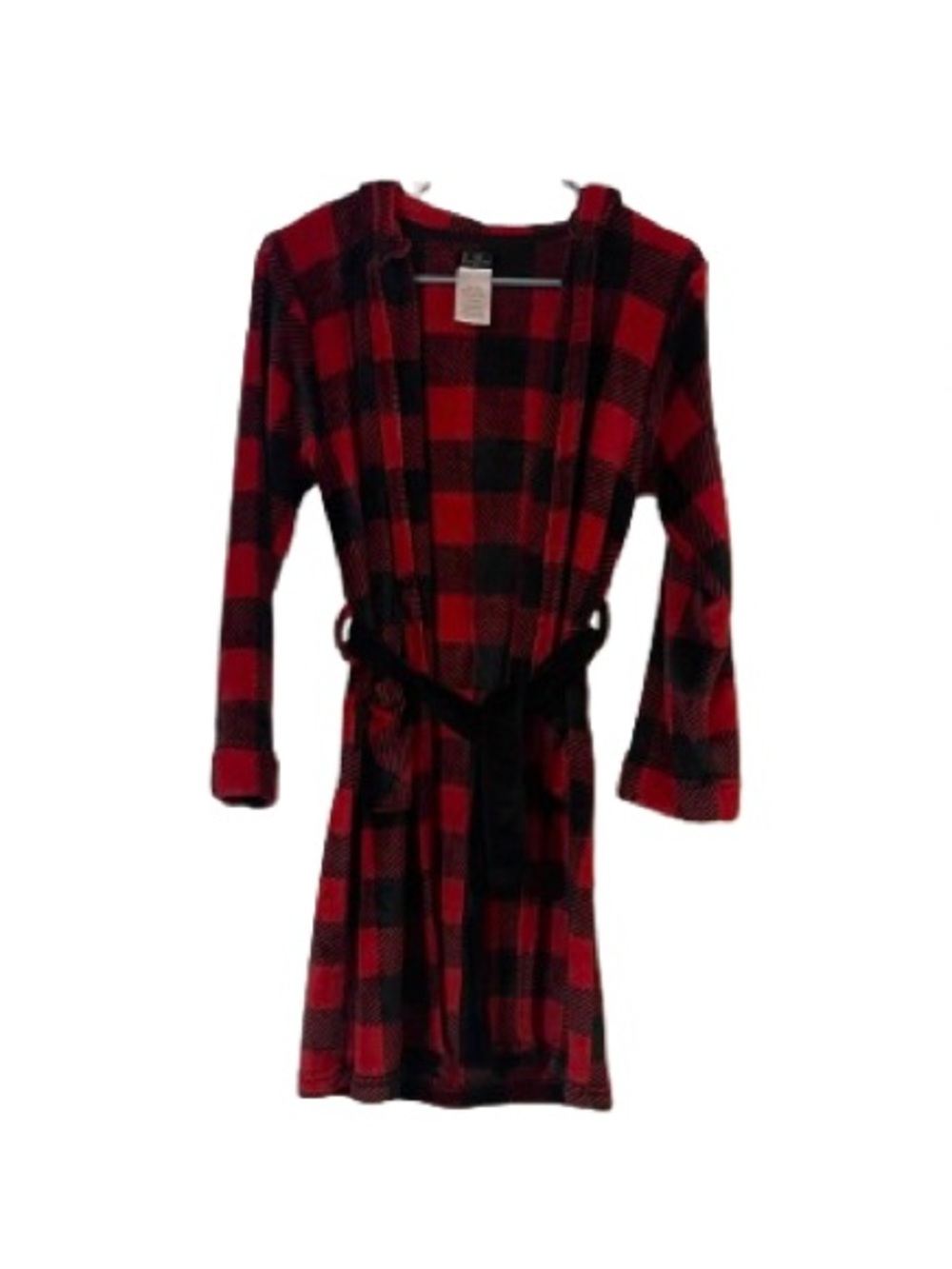 Cuddl Duds Boys Robe Hooded Buffalo Plaid Size 12/14 L Excellent Condition